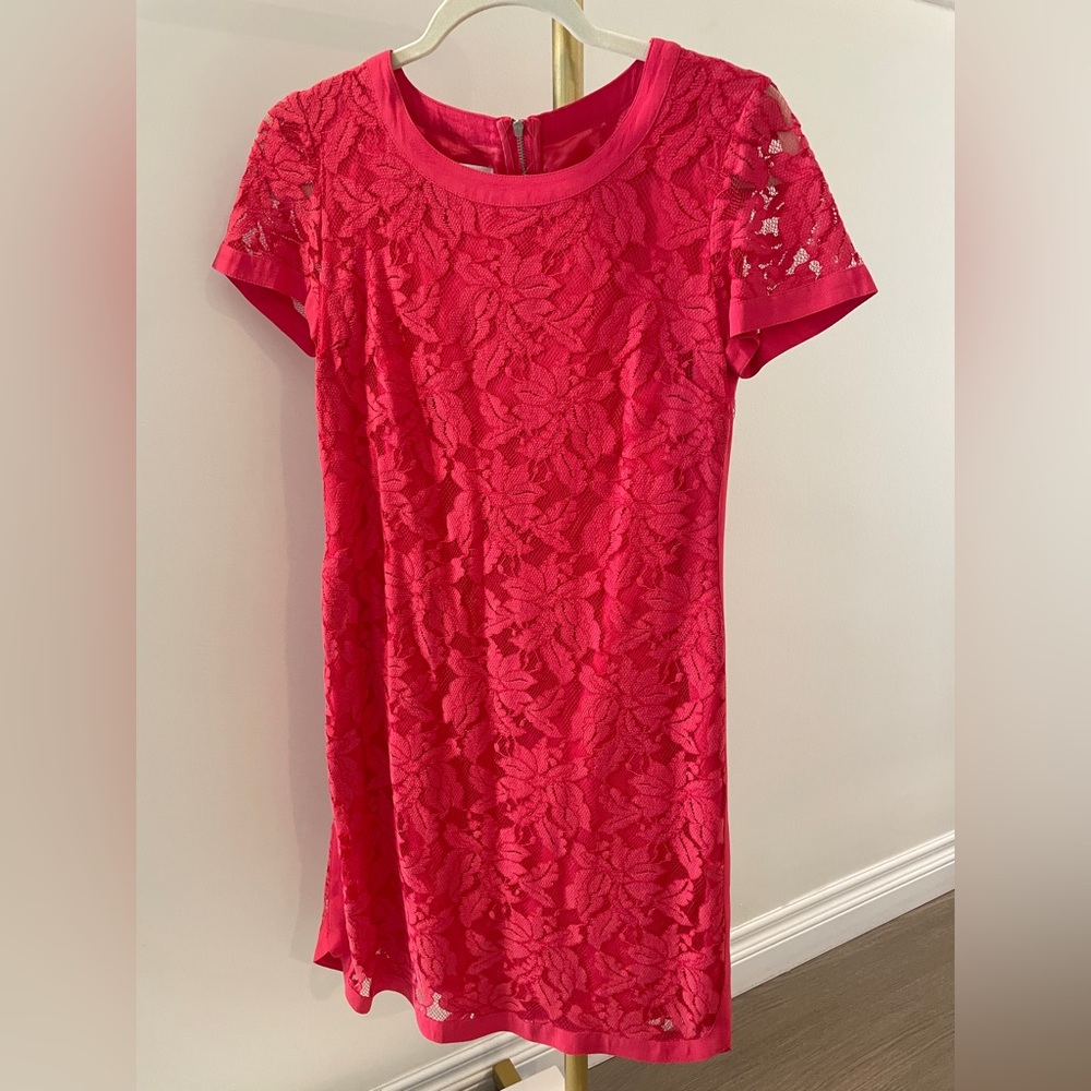 Donna Morgan Vibrant Pink Lace Dress